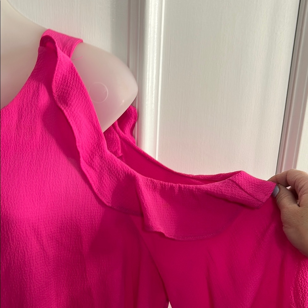 Pink Ruffle Cold Shoulder Top - Picture 2 of 4